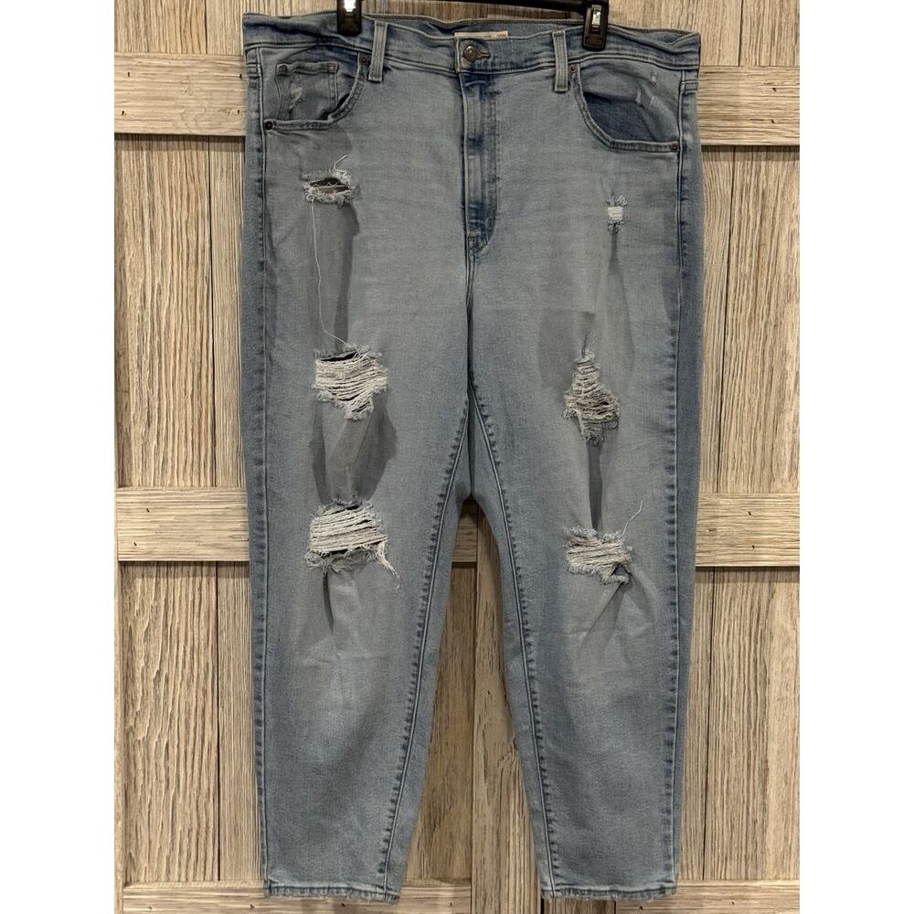 Levi High Waisted Mom Jean Womens 20W Distressed Blue Denim